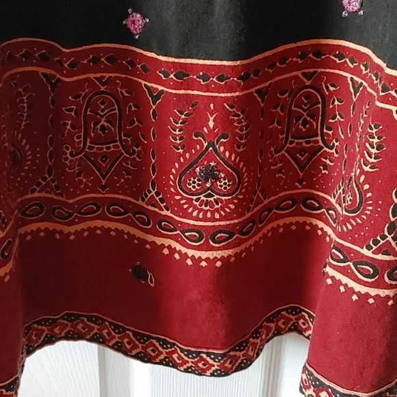 Willi Smith Maxi Skirt Sz 6 Black & Red Indian Sari-Style W/ Embroidered Mirrors - Picture 9 of 11